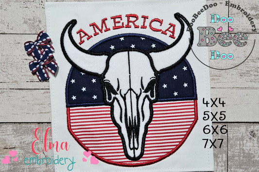 Western America Skull 🐮 – Applique – Machine Embroidery Design