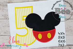 Mouse Ears Boy 5th Birthday Number 5 - Applique Embroidery