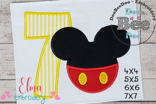 Mouse Ears Boy 7th Birthday Number 7 - Applique Embroidery
