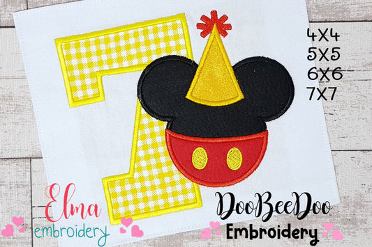 Mouse Ears Boy 7th Birthday Hat Number 7 - Applique Embroidery