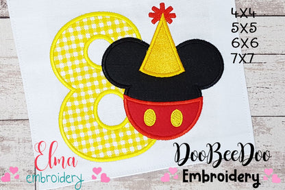 Mouse Ears Boy 8th Birthday Hat Number 8 - Applique - Machine Embroidery Design