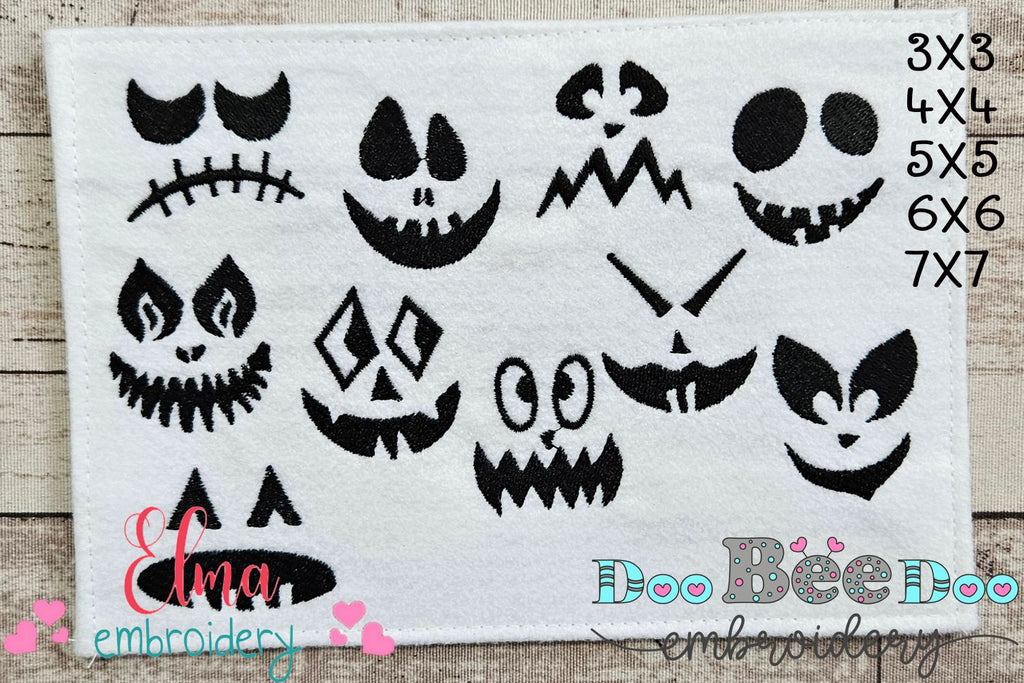 Jack-O' Lantern Faces - Set of 10 Designs - Fill Stitch Embroidery