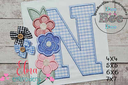 Monogram N and Flowers - Applique - Machine Embroidery Design