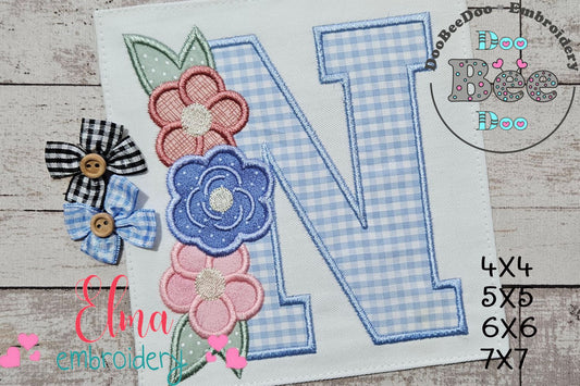 Monogram N and Flowers - Applique - Machine Embroidery Design