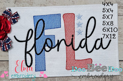 Florida FL Stars - Rippled Stitch - Machine Embroidery Design
