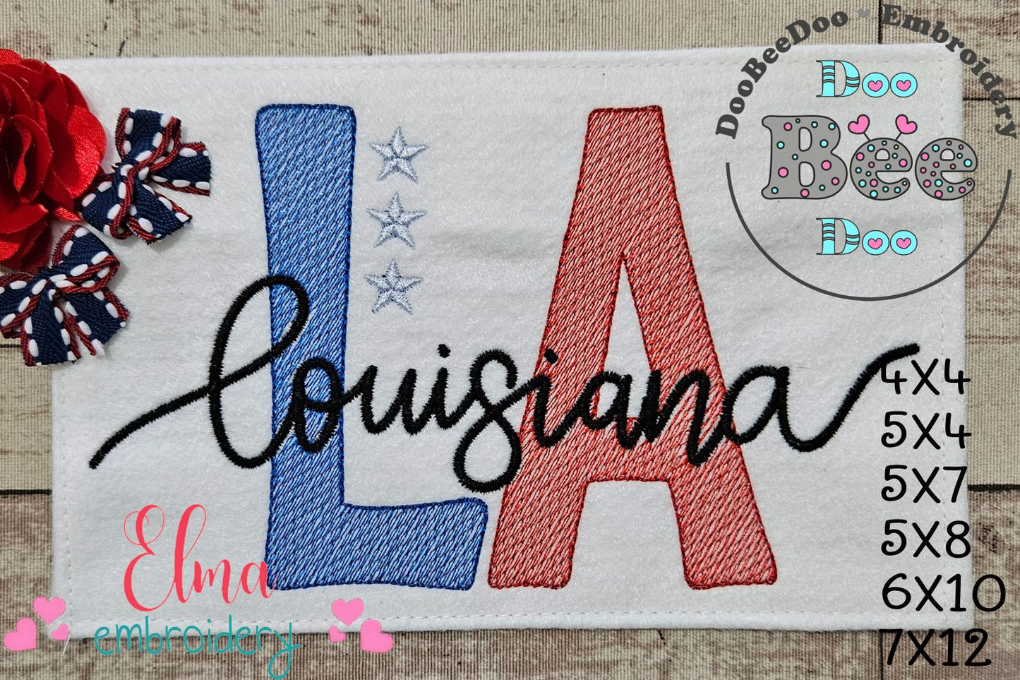 Louisiana LA Stars - Rippled Stitch - Machine Embroidery Design