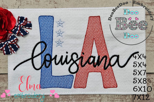 Louisiana LA Stars - Rippled Stitch - Machine Embroidery Design
