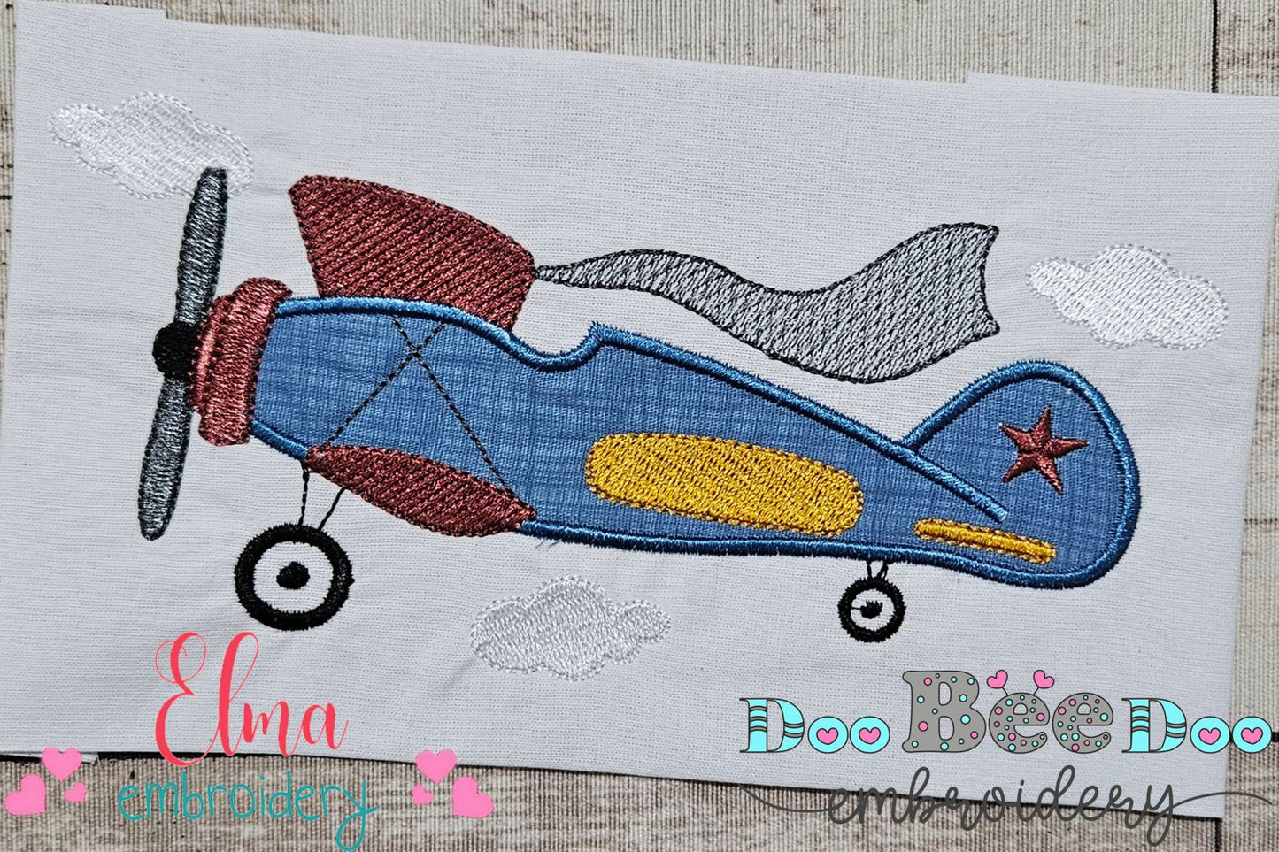 Vintage Airplane and Clouds - Applique