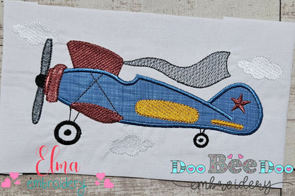 Vintage Airplane and Clouds - Applique