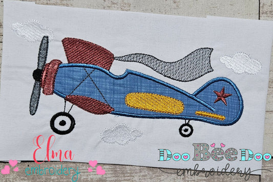 Vintage Airplane and Clouds - Applique