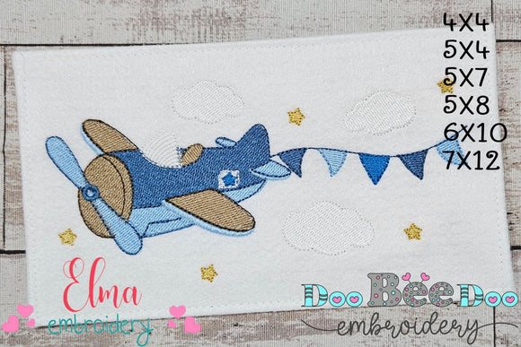 Airplane and Flags - Fill Stitch - Machine Embroidery Design