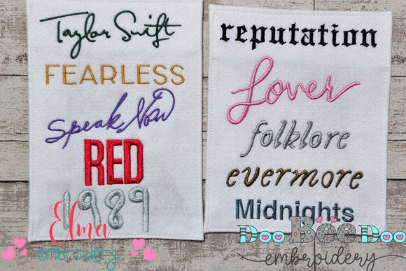 Taylor Swift Eras Tour Album Titles - Fill Stitch - Set of 10 separate designs