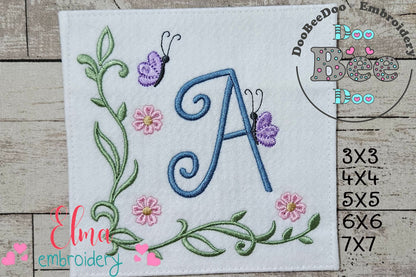 Little Garden Monogram A Letter A - Fill Stitch - Machine Embroidery Design