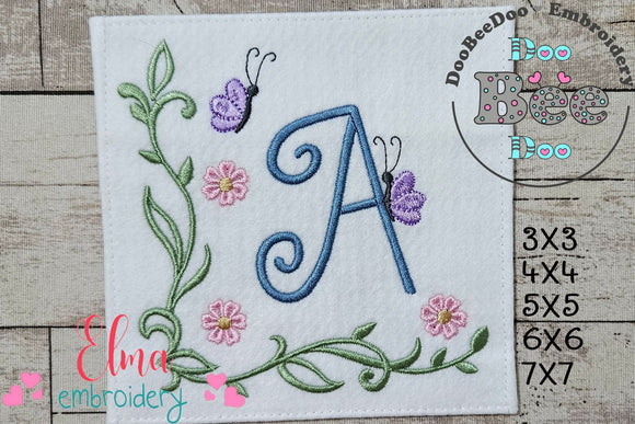 Little Garden Monogram A Letter A - Fill Stitch - Machine Embroidery Design