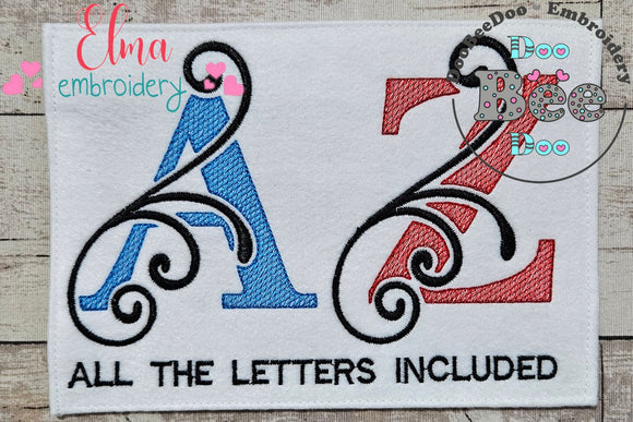 Flourish Alphabet Monogram - Fill Stitch - Machine Embroidery Design