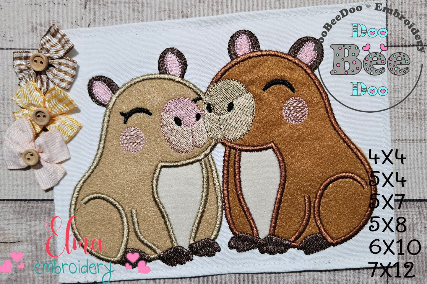 Snuggly Capybaras in Love – Applique – Machine Embroidery Design