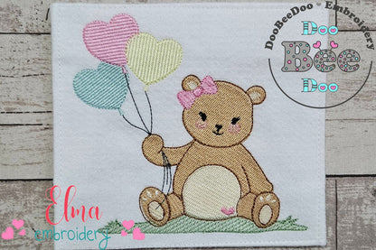 Teddy Bear Girl with Balloons - Fill Stitch