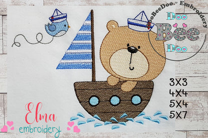 Sailor Bear and Sailor Bird - Fill Stitch Embroidery