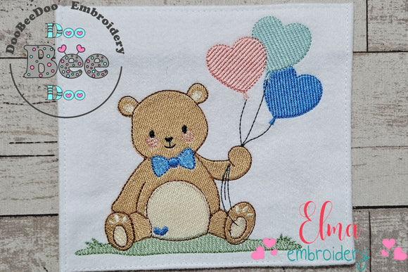 Teddy Bear Boy with Balloons - Fill Stitch