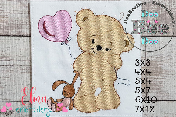 Baby Teddy Bear Girl with Balloon - Fill Stitch - Machine Embroidery Design