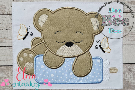 Baby Bear Boy with Feeding Bottle - Applique - Machine Embroidery Design