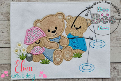 Family of Bears Fishing - Applique - Machine Embroidery Design