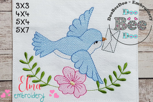Bird, Letter and a Flower - Fill Stitch Embroidery