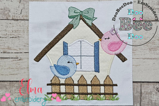 Birds, Bird House and Fence - Applique
