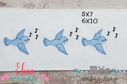 Trio of Birds Singing - Fill Stitch - Machine Embroidery Design