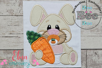 Easter Baby Bunny Holding Carrot - Applique - Machine Embroidery Design