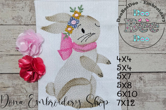 Flower Bunny - Rippled Stitch - Machine Embroidery Design
