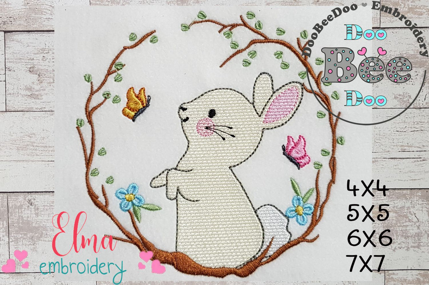 Bunny in a Wood Frame - Fill Stitch - Machine Embroidery Design