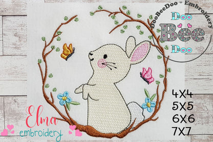 Bunny in a Wood Frame - Fill Stitch - Machine Embroidery Design