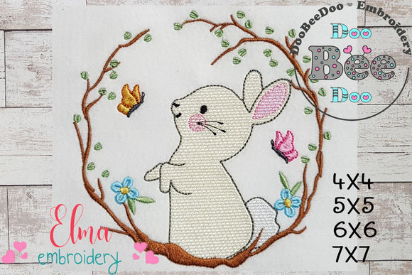 Bunny in a Wood Frame - Fill Stitch Embroidery