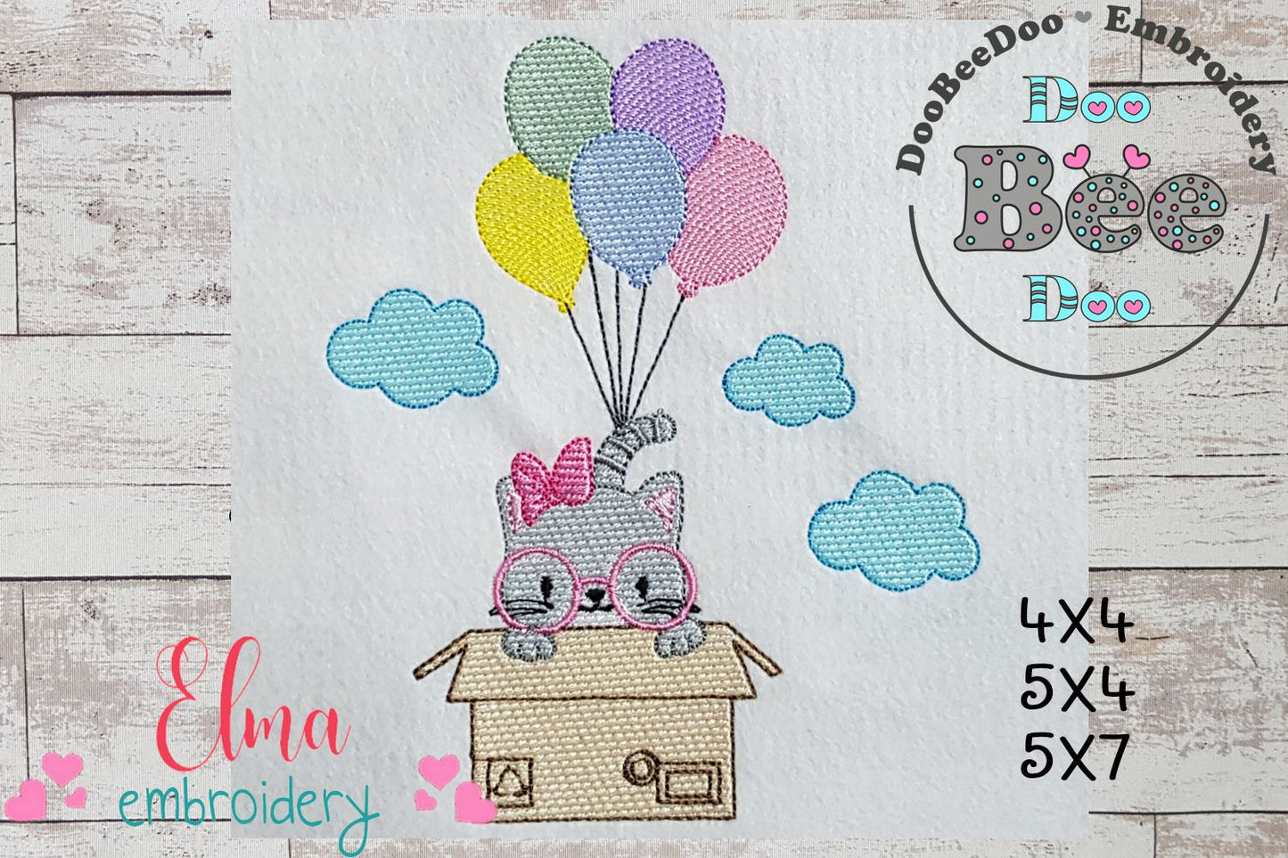 Cat Girl Flying in a Box - Fill Stitch Embroidery
