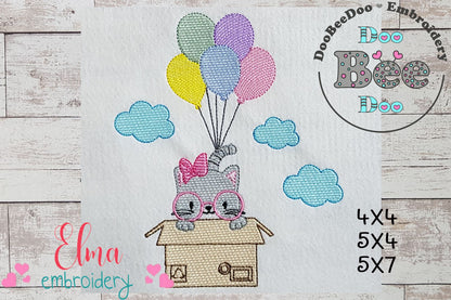 Cat Girl Flying in a Box - Fill Stitch Embroidery