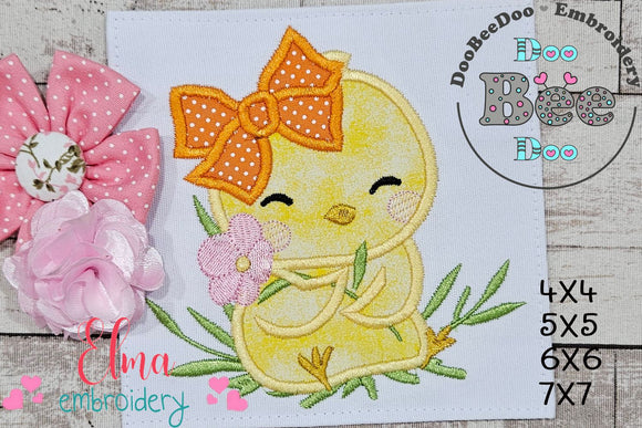 Cute Chick Girl with Bow - Applique - Machine Embroidery Design
