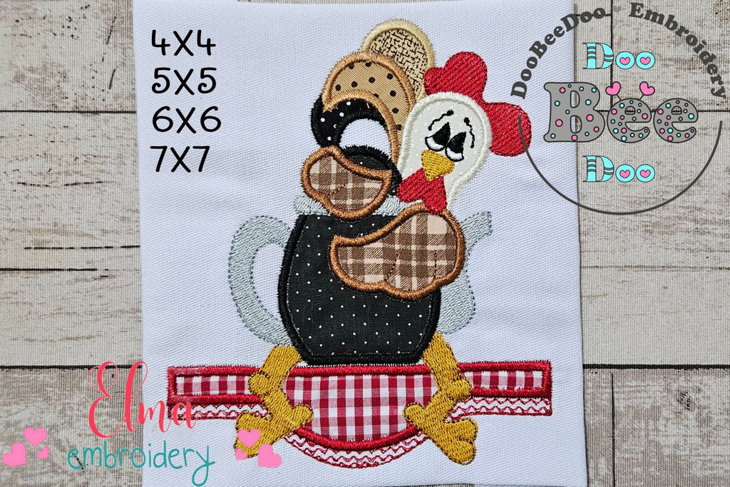 Rooster and Teapot - Applique - Machine Embroidery Design