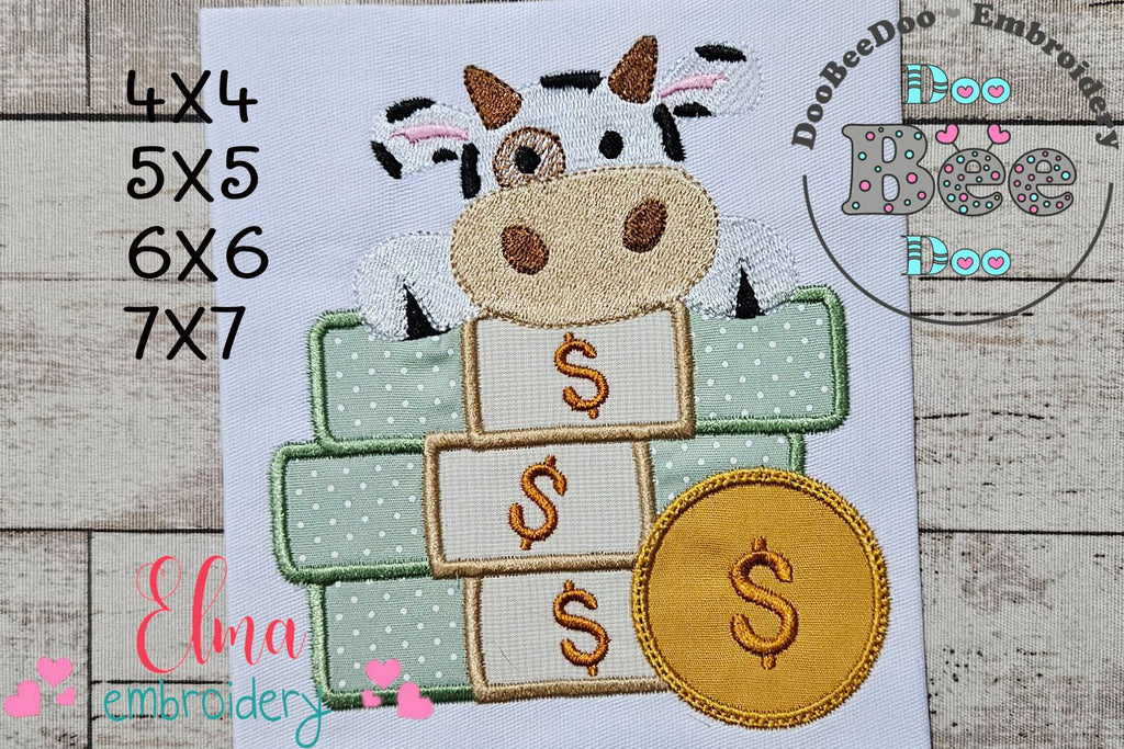 Little Lucky Millionaire Cow - Applique - Machine Embroidery Design