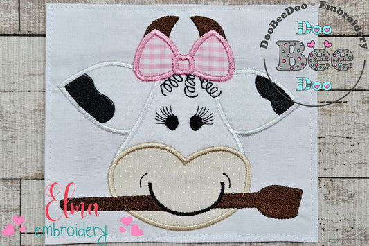 Cow Girl Face with Spoon - Applique