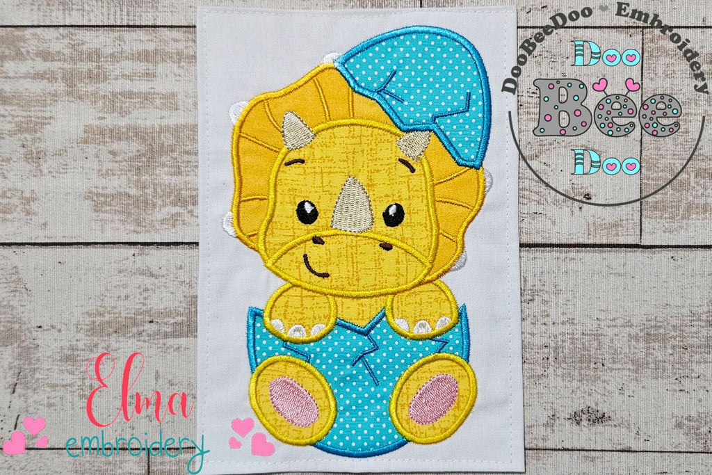 Baby Triceratops in the Egg - Applique - Machine Embroidery Design