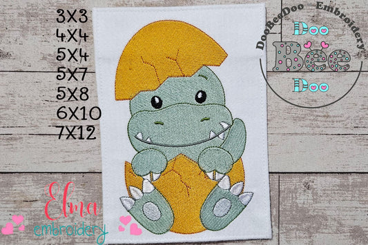 Baby Velociraptor in the Egg - Fill Stitch Embroidery