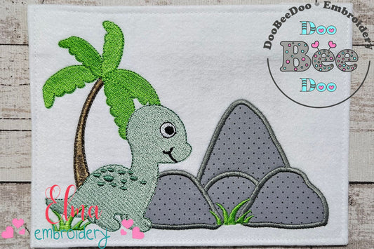 Dinosaur and Rocks - Applique - Machine Embroidery Design