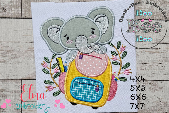 Back to School Elephant - Applique - Machine Embroidery Design