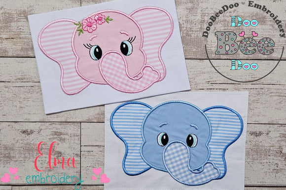 Elephant Face Girl and Boy - Applique - Set of 2 designs