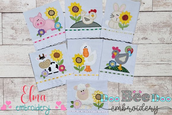 Little Farm Buddies Animals and Flowers - Applique - Set of 7 designs