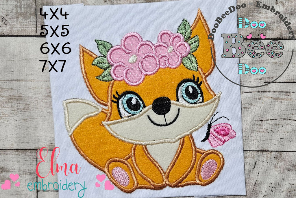 Fox Girl with Flowers - Applique - Machine Embroidery Design