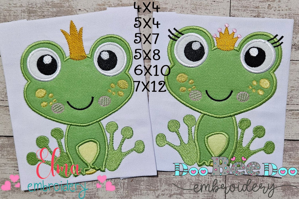 Prince and Princess Frog - Applique Embroidery - Set of 2 designs