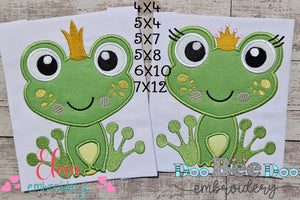 Prince and Princess Frog - Applique Embroidery - Set of 2 designs