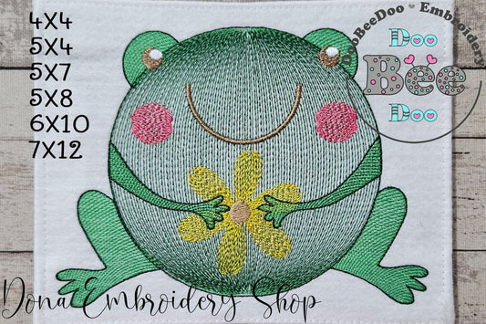 Cute Frog - Rippled Stitch - Machine Embroidery Design